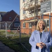 Harriett Baldwin MP pictured at the uncompleted Thirlstane Road on the former QinetiQ site in Malvern