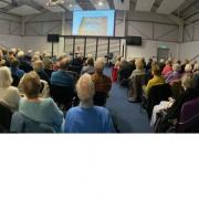 The 90-strong audience listening to main speaker James Kelly at Malvern Civic Society’s latest talk.