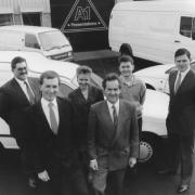 Adrian Ward (second left) with the A1 Presentations team he ran from 1989-1996: Chris Cheatle, Andrea Wood, Malcolm Cave, Paul Cluskey and Chris Perkins.