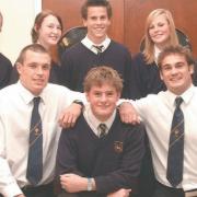 Worcester Rugby Club players Ben Hinshelwood and Drew Hickey with Jon Lewis, Matt Tighe, Rosie Doyle, Tim Streather, Toni Branagh and Mark Eaton as The Chase High School said farewell to year 11 pupils