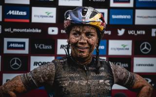Evie Richards after a World Cup race earlier this year. Photo: Ross Bell
