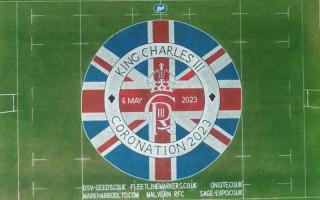 CORONATION: Fleet Line Markers have created an amazing Coronation painting on Malvern Rugby Club's pitch.