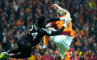 Andre Onana’s, left, struggles continued against Galatasaray (Francisco Seco/AP)