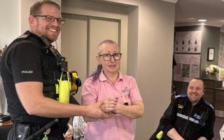 Elgar Court Care Home general manager Maria Griffiths launched the campaign by inviting Malvern Community Policing Team, who jokingly put her in handcuffs